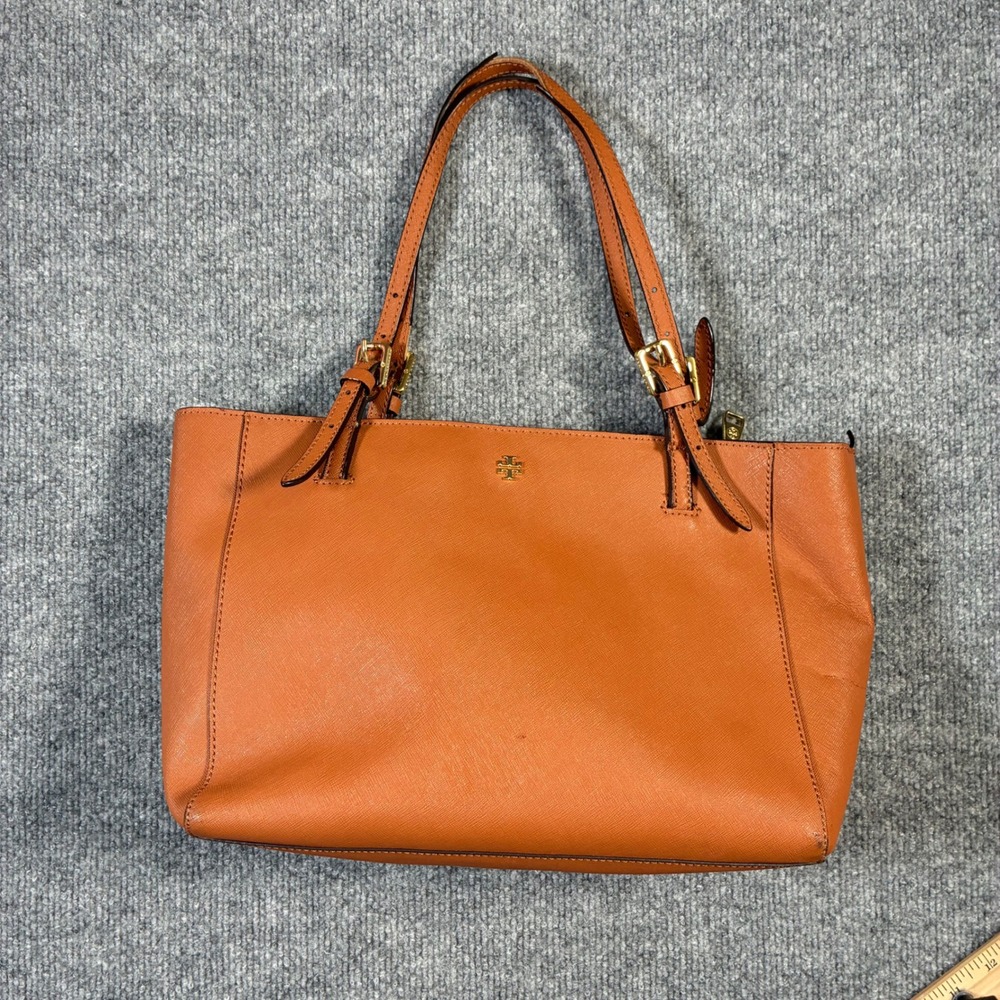 Tory Burch York Buckle Tote Womens‎ Large Orange Saffiano Leather Gold Logo